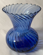 Vintage Hand Blown Cobalt Blue Swirled Glass Vase with Flared Pointy Rim... - £11.99 GBP