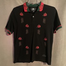 Damati Mens Shirt Medium Polo Short Sleeve Roses Embroidered Black Cotto... - £28.99 GBP