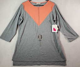 Bobbie Brooks Blouse Top Womens Large Gray Polyester Long Sleeve Round Neck Slit - £5.91 GBP