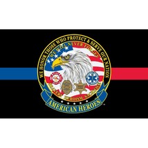 Patriotic American Heros Red and Blue Line Flag (3ft x 5ft) - £11.54 GBP