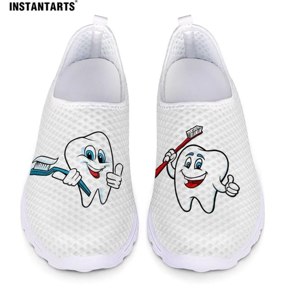 INSTANTARTS Cute  Tooth Pattern Women Slip On Sneakers Dentist  Ladies Shoes Lig - £130.57 GBP