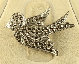 Vintage Sterling Silver Art Deco Swallow Bird Marcasite Stone Brooch Pin - £27.77 GBP