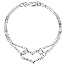Heart Box Link Chain Bracelet Sterling Silver - £9.01 GBP