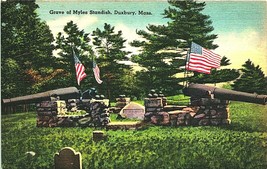 Cannons at Grave of Myles Standish Duxbury Massachusetts MA UNP Linen Postcard  - £3.13 GBP