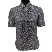 Moda International Gray Geometric Ruffle Button Down Shirt Size Small - £15.17 GBP