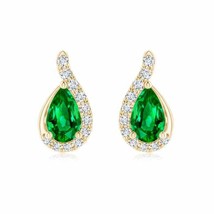 Authenticity Guarantee 
ANGARA Pear Emerald Earrings with Diamond Swirl Frame... - £938.52 GBP