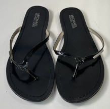 Michael Kors Thong Sandals Black Patent Leather Flats Slip on Slide Shoes 5.5 - £15.81 GBP