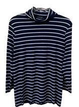 Lauren Ralph Lauren Womens Navy Striped Turtleneck Top XL Viscose Stretch - $12.86