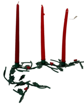 Holiday Holly Branch Green metal Candelabra 3  Candle Holder Centerpiece - £19.65 GBP