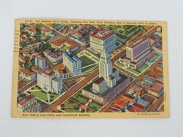 Los Angeles, California Civic Center, Federal Post Office, Linen Postcard - £3.48 GBP