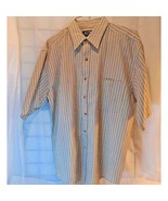 Puritan Men&#39;s Button Front Shirt Beige Navy Striped Short Sleeve M 38/40... - $9.89