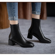 Autumn women Ankle Boots pu Leather thick High Heel Short Boots Winter Zip Squar - £38.63 GBP