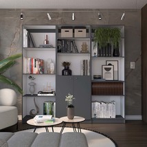 Aynor 3-Pc 74&quot; Wide Bookcase Set | 12 Shelves, Cabinet | Gray/White - $9,267.27 MXN
