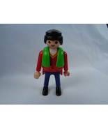 Vintage 1992 Playmobil Replacement Figure Black Hair Red Blue Outfit Gre... - £1.96 GBP