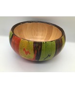 HANDMADE Wooden Bowl 12in x 6in Fall Colors Splatter Paint Signed JFW 11/22 - $34.64