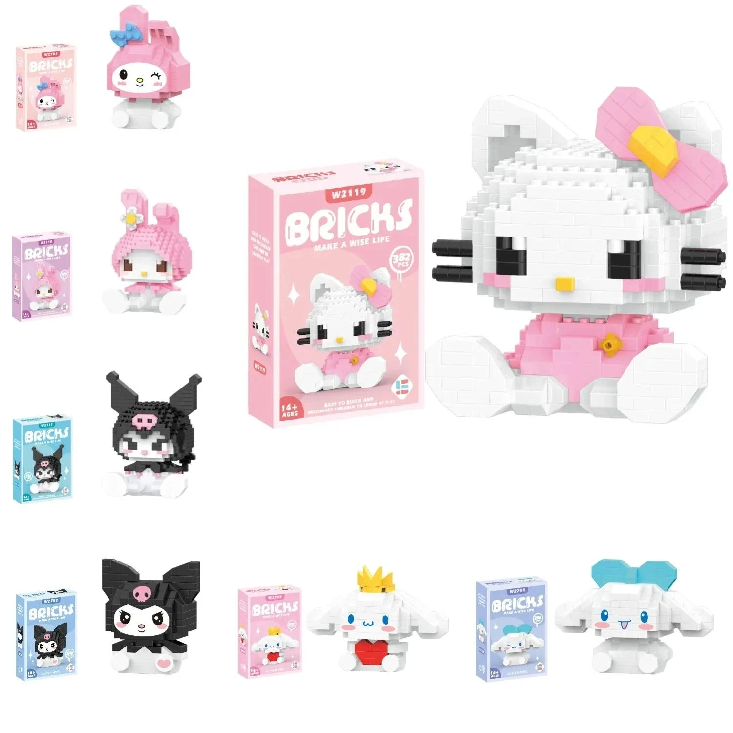 Hello Kitty Building Block Sanrio Anime Figure Kuromi Assembled Toys Decorative - £8.37 GBP+