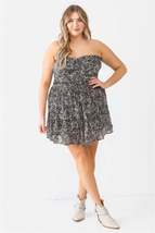 Black Plus Size Floral Ruched Ruffle Smocked Back Top &amp; High Waist Flare Hem Min - £15.01 GBP