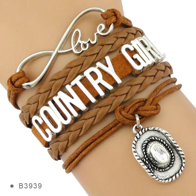 girl Country Boy Girl boy Hat Boots Infinity Charm celets Handmade Adjus... - $60.47