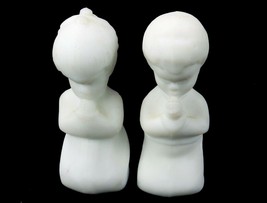 Fenton Praying Boy And Girl Figurines, Vintage White Satin Glass #FNT230 - £15.31 GBP