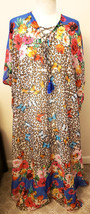 Johnny Was Maxi Kaftan Lace Up Dress Cover-up Sz-L/Xl Multicolor Floral/Leopard - £141.52 GBP