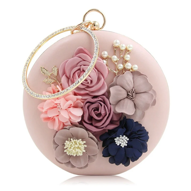 Chic women evening bag round flower dinner party wedding clutch shoulder handbag new thumb200