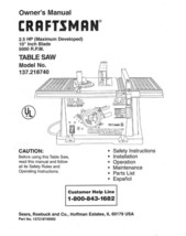 Craftsman 137.218740 Table Saw Owners Instruction Manual - £15.54 GBP