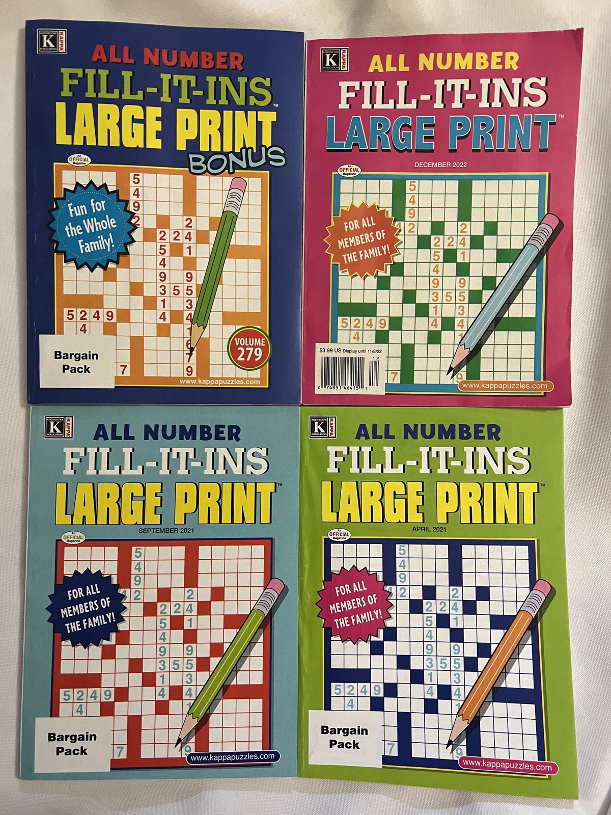 Lot of 4 Kappa All Number Fill-It-ins LARGE PRINT Bonus Puzzle Books ...