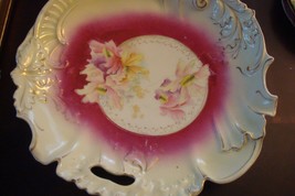Unmarked German Platter (RS?) Beautiful Decorations with Pink Yellow Orc... - $1,164.70 MXN