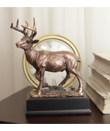 Ebros Rustic 12 Point Buck Stag Deer Bronze Patinated Resin Statue W/Tro... - $58.54 CAD