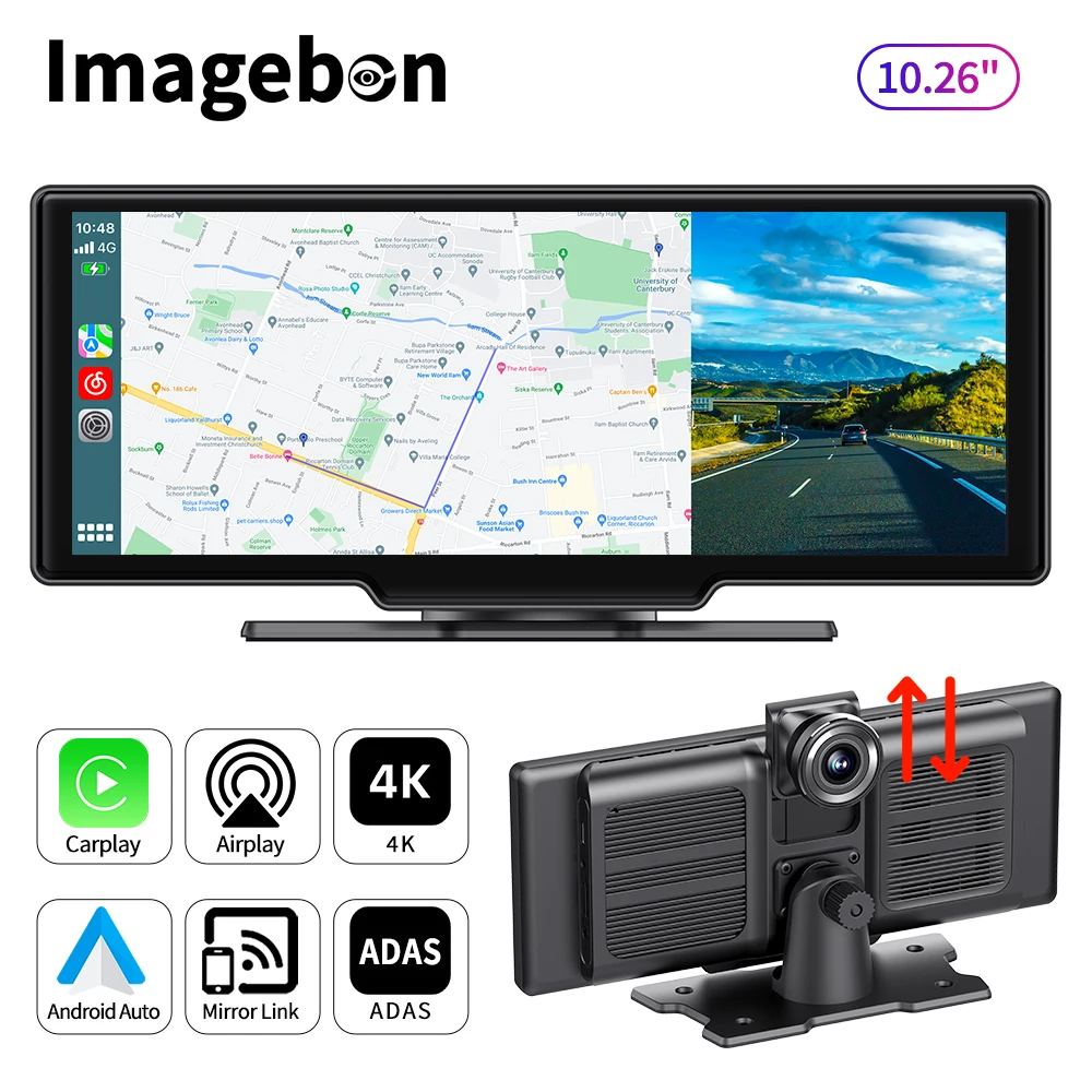 Imagebon 10.26&quot; 4K ADAS Dash Cam Wireless And Wired Carplay &amp; Android Auto Car - £138.38 GBP+