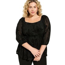 NWT Womens Plus Size 2X Torrid Flocked Mesh Square Neck Puff Sleeve Peasant Top - £21.57 GBP