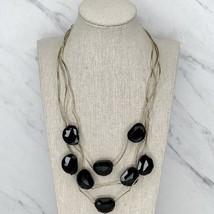 Chico&#39;s Gold Tone Black Beaded Tiered Necklace - £13.32 GBP