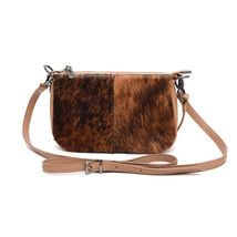 Genuine Leather Hair On Cowhide Clutch Crossbody Tan NEW image 2