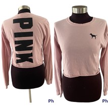 Victoria&#39;s Secret PINK Women&#39;s Crop Top Pink Logo Long Sleeve Crew Neck ... - £12.33 GBP