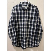 LL Bean Mens Flannel Size Large (oversized) XL Navy Blue Green Plaid Outdoors - $16.80