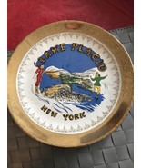Lake Placid New York Souvenir Plate Girls Ice Skating &amp; Skiing Crest-O-Gold - $165.26 MXN