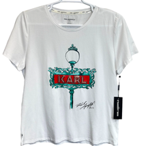 Karl Lagerfeld Lamp Post TShirt White Size L Short Sleeve Crew Neck Sequin Pearl - £39.84 GBP