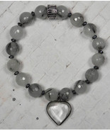Rutilated Quartz Hematite Spacer Heart Charm Stretch Bracelet Handmade 7... - £19.46 GBP