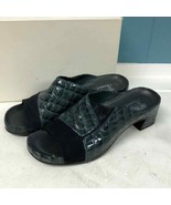 Elle Comfort by Romus Mules Slides Block Heel Quilted Green Black Size 37 7 - $47.66 CAD