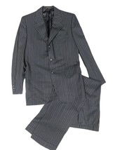 mens VTG pinstripe  suit  39L  3 button Gray  34x31 Cuffed Pants Knights... - $1,570.70 MXN