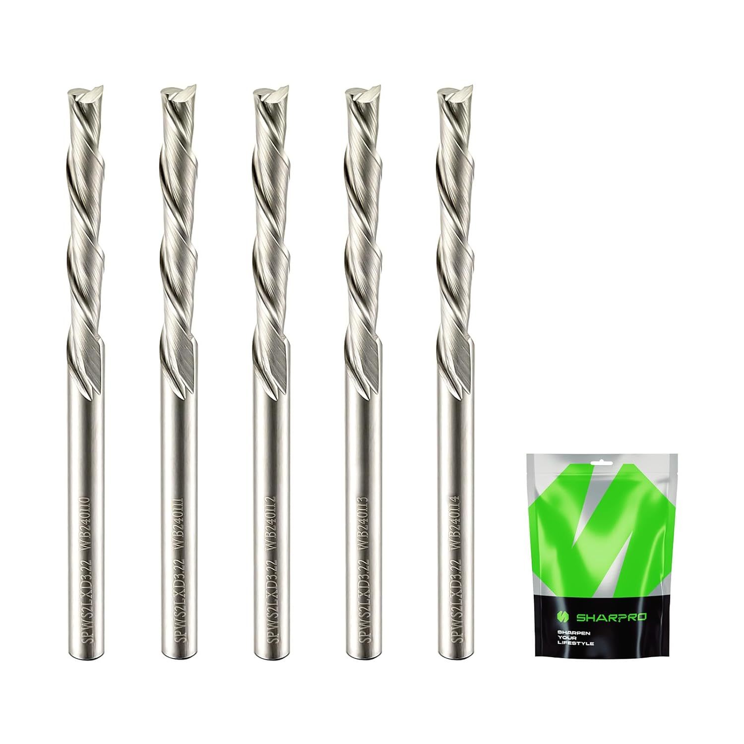 Downcut Spiral Router Bits 1/8 Inch Shank 1/8 Inch Cutting Dia. Solid, 5Pcs - $44.95