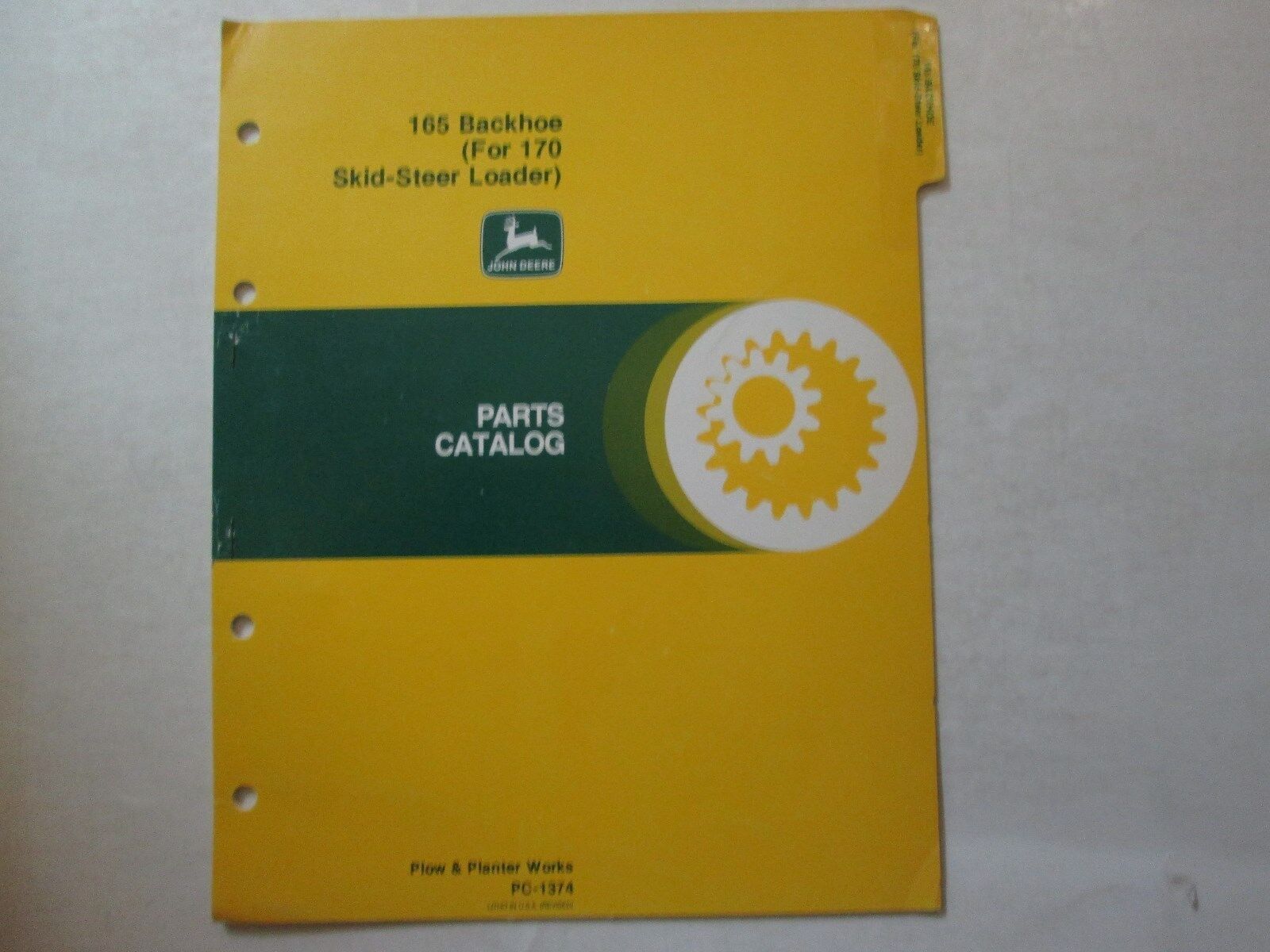 John Deere 165 Backhoe For 170 Skid-Steer Loader Parts Catalog PC-1374 D... - $9.95
