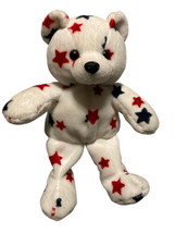 Beanpal Babies White Bear Plush With Red Blue Stars Kellytoy Patriotic America - £7.89 GBP