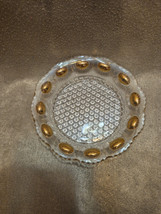 Vintage EAPG  Glass Gold Dot Coin Inlay With Gold Guilded Trim Trinket Dish - £11.16 GBP