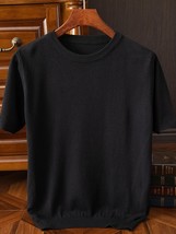 Men&#39;s Casual Plain Round Neck Short Sleeve Knitted T-Shirt - $32.00