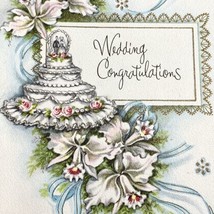Vintage 1958 Wedding Congratulations Greeting Card Cake Orchids Bells - $9.99