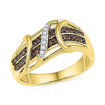 10k Yellow Gold Round Brown Color Enhanced Diamond Crossover Strand Band... - £347.89 GBP