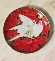 1991 Christmas Doves Christmas Seal Plate Franklin Mint Red Poinsettias G5639 - $8.63