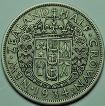 New Zealand 1934 Silver Half Crown~Free Shipping - $27.43