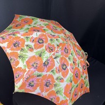 Umbrella Orange Pink Large Floral Poppies 18 in Handle Made in Italy MCM... - £31.86 GBP